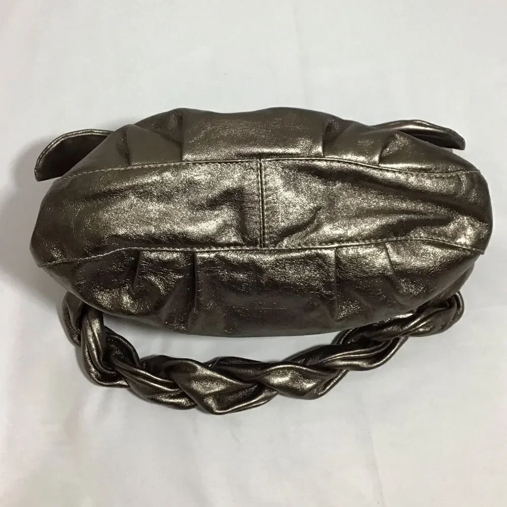 Furla Leather Gold Metallic Hobo Bag Braided Strap Bow Mini Handbag